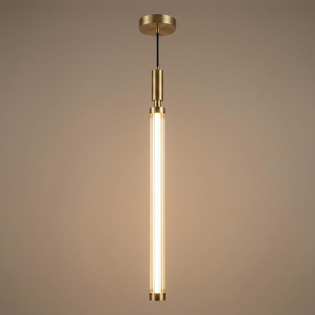 Modern LED Gold Pendant Light for Dining Room & Kitchen Island | Luxury Linear Hanging Ceiling Light | Contemporary Tube Pendant Lamp for Living Room & Bedroom-image-28