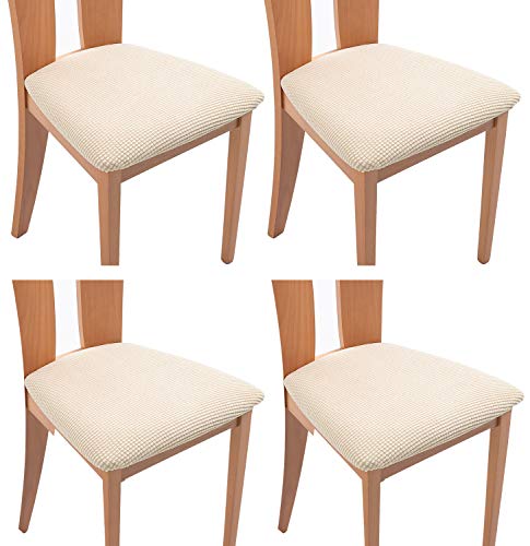 TIANSHU Funda Asiento Silla,Fundas elásticas para Asientos de sillas de Comedor y Oficina Jacquard Poliéster Elástica Fundas sillas Duradera(Paquete de 4,Marfil)