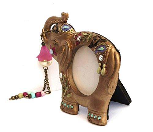 Small Gold Indian Elephant Photo Picture Frame With Painted Flowers Boho Bohemian Decor Accents Decorations #TOP3