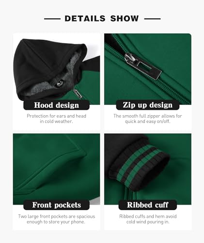 Image of SECOOD Kids Hoodie Fleece Jacket Warm Sherpa Lined Zip Up Hooded Sweatshirt Soft Winter Coat Boys Girls School Outerwear