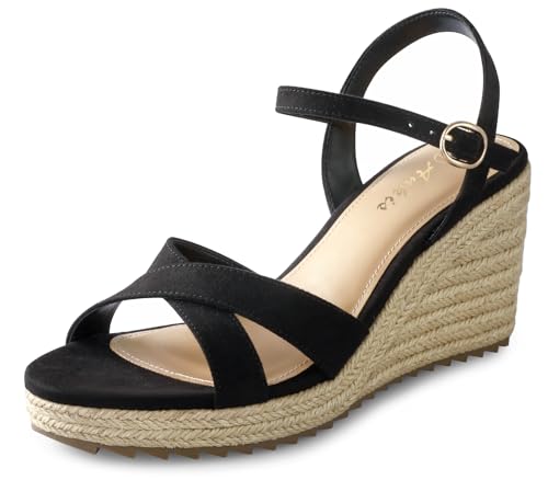 Image of Ankis Wedge Sandals for Women, Espadrille Womens Wedge Sandals Comfortable Open Toe Cross Band Ankle Strap High Heel Wedges for Women Dressy Summer -3.4Inch
