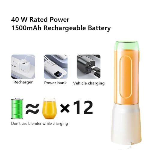 Image of Portable Blender Electric Juicer USB Rechargeable Fruit Mixers Mini Personal Smoothie Maker 6 Blades 3 Gears Ideal for smoothies, protein shakes, fresh juices, sauces -1500mAh Battery (WHITE)