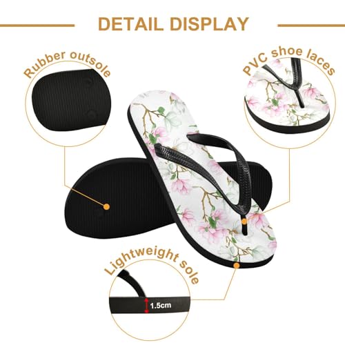 Magnolia Branch White Flip Flops for Beach Thong Sandals Anti-slip Lightweight Shower Shoes for Travel Summer Outdoor3
