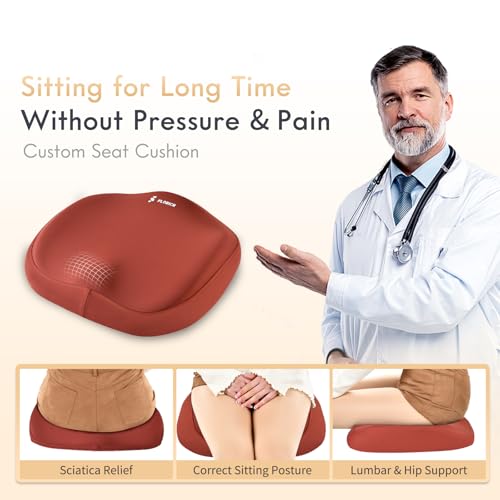 Image of FLORICH Memory Foam Car Seat Cushion and Integrated Neck Pillow Lumbar Support Ergonomic Seat Cushion Breathable Back Support Headrest for Truck Driver Long Driving Sciatica Tailbone Pain Relief, Red