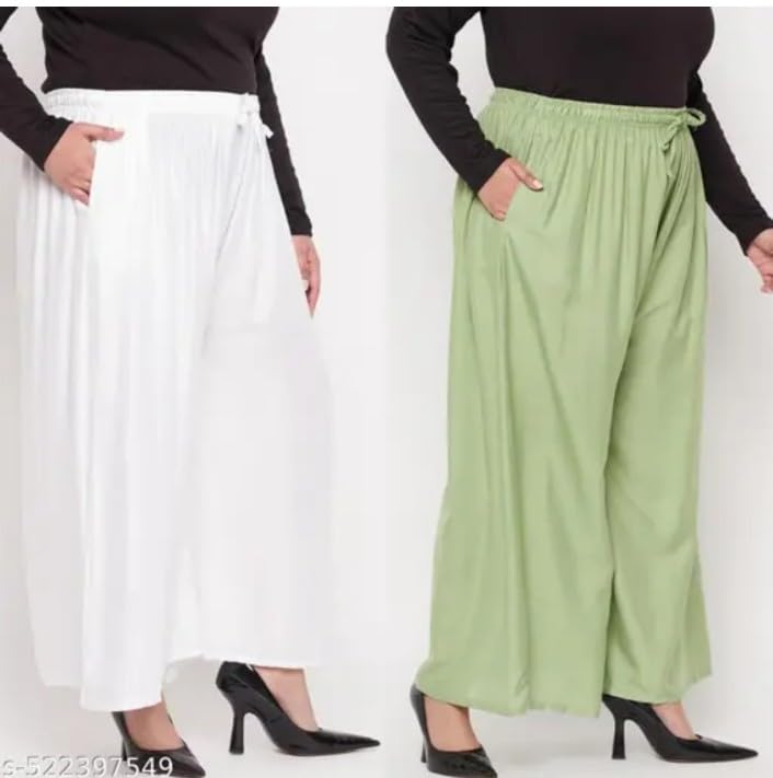 Image of Women's Jumbo Combo Palazzo | Extra Wide Leg Flared Ethnic Trousers | Pack of High Waist Relaxed Fit Palazzos for Women | Stylish Plain Solid Color Bottom Wear for Kurti & Tops | Jumbo Value Pack