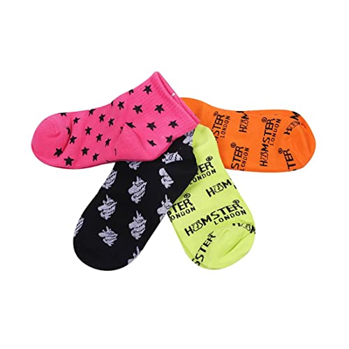 Image of HAMSTER London Multicolored Printed Cotton Socks Combo Pack of 4, Size 7-12 (Free Size)