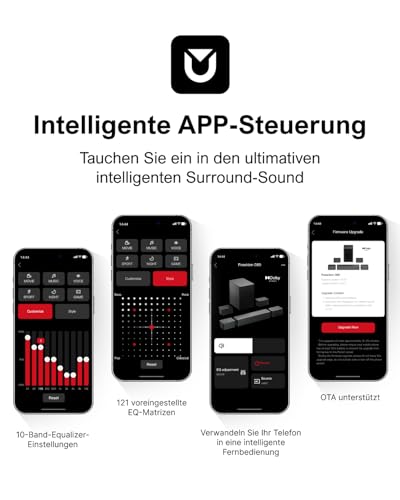 ULTIMEA 7.1 Surround Sound System für TV mit Dolby Atmos, App Steuerung, 4 kabelgebundene Surround-Lautsprecher, 460W Soundbar für Smart TV mit Wireless Subwoofer, Heimkino Sound System, Poseidon D80 – Bild 7
