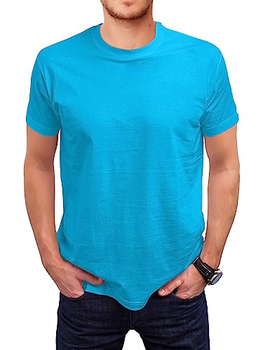 Love My Fashions Men's Round Neck Short Sleeves Plain T-Shirt Azure Blue