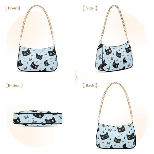 Clutch Shoulder Bags Tote Evening Purse Handbags for Women Black Cat Butterfly Hobo Bags with Zipper Closure2