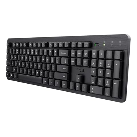 Trust ODY II Silent Wireless German QWERTZ Keyboard, Flat Keys, Splash Resistant, 2.4GHz RF USB Receiver Cover