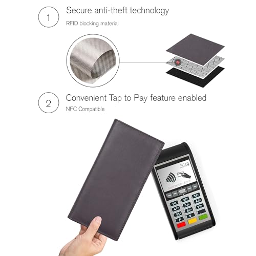 Image of Real Leather Long Bifold Wallet for Men & Women - RFID Slim Bi Fold 12 Credit Card Holder 2 ID, Gift for Mens & Womens, Brown 2, Small, Wallet