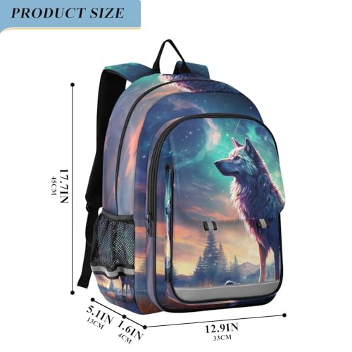 Wolf Planet Forest Animal Backpack Kids School Bag Lightweight Laptop Backpack Elementary Capacity Student Bookbags for Travel Daypack with Reflective Stripes2