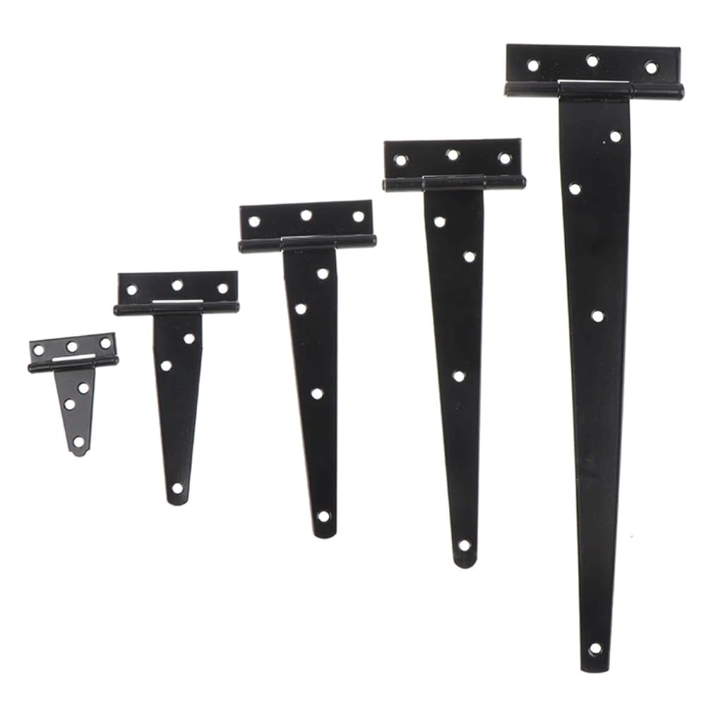 Charnière en T bois pour rénover une cuisine rustique avec gonds noirs triangulaires