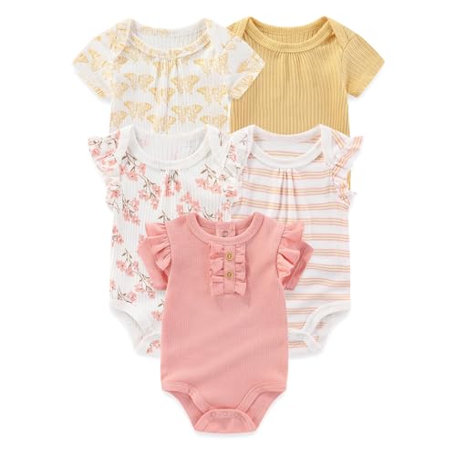 Image of falianni Four Seasons Baby Boy Girl Bodysuits 5-Pack Cotton Comfort Short Sleeve Baby Clothes Soft Infant Outfits