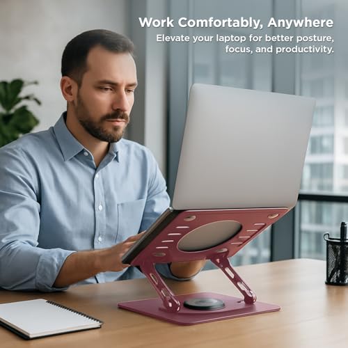 Image of Uncaged Ergonomics Swivel Laptop Stand for Desk, Adjustable Computer iPad Stand for Desk w / 360 Rotation, Portable Laptop Holder for Home Office Ergonomic Supplies (Rose Gold)