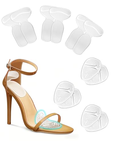 Image of 6 Pairs High Heel Pads Inserts and Ball of Foot Cushions for Women, Silicone High Heel Comfort Pads for Foot Pain Relief & All-Day Comfort, Anti Slip Heel Insert for Women Shoes Too Big