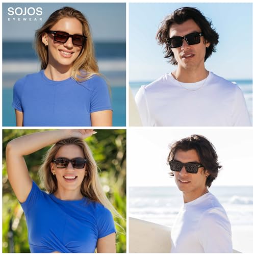SOJOS Classic Retro Square Polarized Sunglasses Womens Mens, 80s 90s Trendy Rectangle Shades SJ23933
