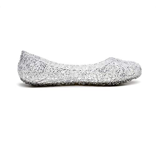 Kontai Womens Sandals Flat Jelly Shoes Glitter Slip on Summer Plastic Ballet Shoes Silver - Image 4