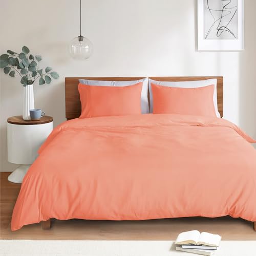 Image of Mejoroom Coral Duvet Cover Full - Bedding Sets Full - Soft and Breathable Comforter Cover with Zipper Closure, 3Pieces, 1 Duvet Cover (80x90) and 2 Pillow Cases(20x26)