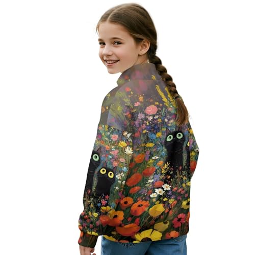 Image of AmzPrint Girls Graphic Quarter Zip Coat Long Sleeve Lightweight Oversized Athletic Running Hoodies For Kids Teen Girls