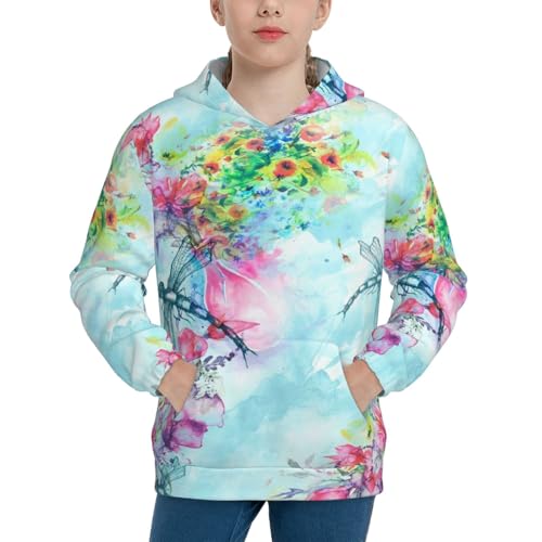 Dragonfly Floral Kid Hoodies Boys Sweatshirts Girls Pullover with Pocket