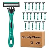 Comfycheer 20 count Disposable Razors for Men,3-Blade Razors,Bulk Stainless Steel Shavers with Lubricating Strip for Shaving Sensitive Skin