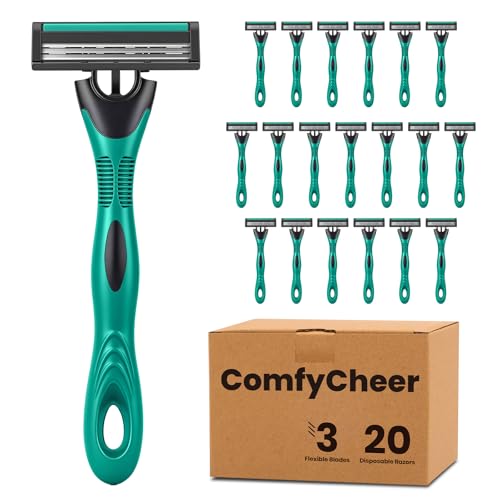 Comfycheer 20 count Disposable Razors for Men,3-Blade Razors,Bulk Stainless Steel Shavers with...