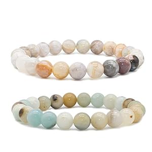 Bivei Natural Gemstone Semi Precious Healing Crystals Handmade Stretchy Round Beads Bracelet, Enhance Positive Energy