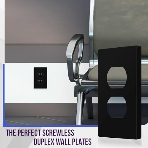 Image of ENERLITES Screwless Duplex Wall Plate, Child Safe Receptacle Outlet Cover, Standard Size, 1-Gang 4.68 inch x 2.93 inch, Unbreakable Polycarbonate Thermoplastic, UL Listed, SI8821-BK-5PCS, Black, 5 Pack