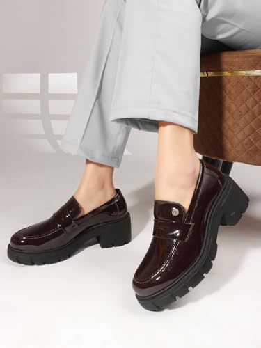 Image of Carlton London Chunky Heel Loafers for Women - Classic Style with Modern Comfort - Perfect for Work & Everyday