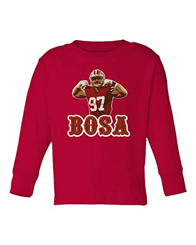 Baku Apparel San Francisco Fans Nick Bosa Bosa PIC Little Kids Girls Boys Long Sleeve Toddler T-Shirt (Red, 3T)