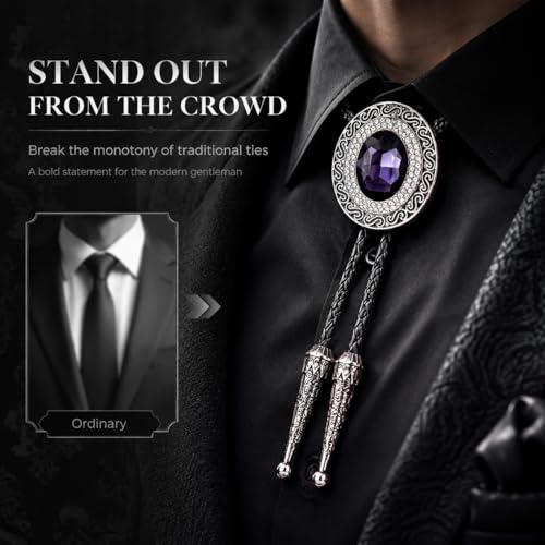 Image of Western Bolo Tie Cowboy Bolo Ties Rhinestone Necklace Bola Tie for Men Women