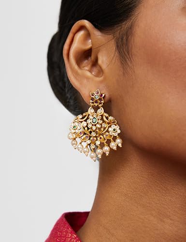 Image of Rubans Chandbali Earrings Gold Plated Traditional Pearl Detailed Jewellery Gift for Women & Girls