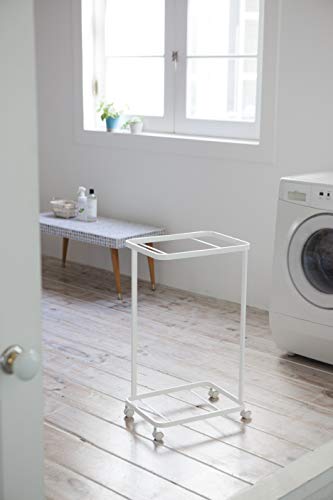 Yamazaki Home Laundry Basket Wagon-Large Storage Hamper Organizer | Steel + Wood | Short | Rolling Carts, White #TOP2