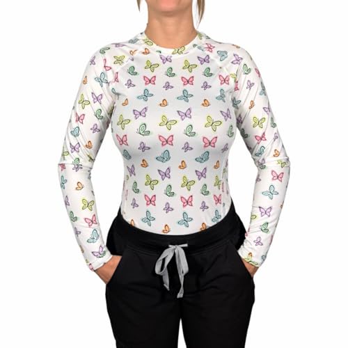 Women’s Athletic Underscrub Top – Long Sleeve, Base Layer, Multicolor Designs, Breathable, Stretch Fabric.
