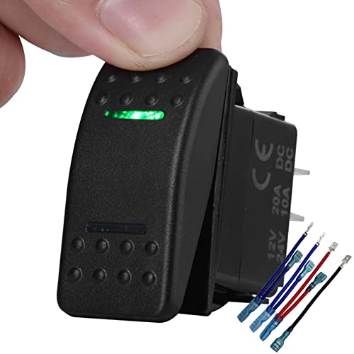 Image of UTV Button Retractive Rocker Switch 7Pin (ON)-Off-(ON) DPDT Dual Green Led Light Bar Momentary Switch for Car Marine Boat ATV RZR Interior Accessory 12V 24V with Jumper Wire Set