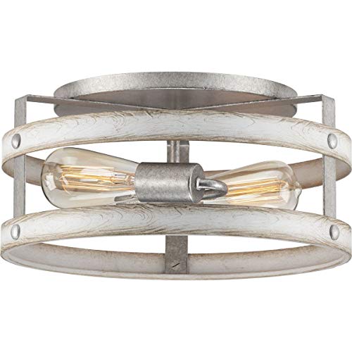Progress Lighting Gulliver Collection 2-Light Whitewashed Farmhouse Flush Mount Ceiling Light, Galvanized, 6.50x14.37x14.37 by Progress Lighting - Used condition - US$57.00