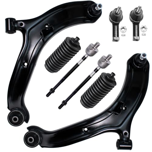Image of Detroit Axle - Front Lower Control Arms w /Ball Joint Inner Outer Tie Rods w /Rack Boots Replacement for 2000 2001 2002 2003 2004 2005 Hyundai Accent - 8pc Set