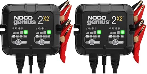 Image of NOCO GENIUS2X2: 4A 2-Bank SmartBattery Charger(2A /Bank)6V /12V Automatic Maintainer,Trickle Charger & Desulfator with Overcharge Protection & Temperature Compensation for Lead-Acid & Lithium(Pack of 2)