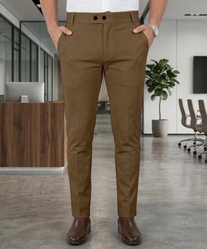 Image of Mehrang Men's Stretchable Stretchable Formal Pant Trousers | Stylish Slim Fit Men's Wear Trousers for Office or Party | Polycotton Knitted Fabric