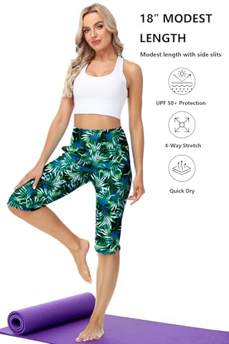 Image of AOBUTE Womens Swim Capris Pant Sun Protection High Waisted Swimming Leggings with Pockets (No Lining)