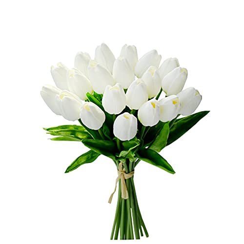 Mandy's 20pcs Pure White Artificial Tulip Silk Fake Flowers 13.5"...