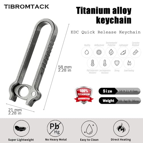 TIBROMTACK Porte-clés en alliage de titane, clip de ceinture pour clés avec boucle à dégagement rapide, léger et haute résistance (58 × 21 × 6 mm/10,3 g), Sablé, NO – vue 3
