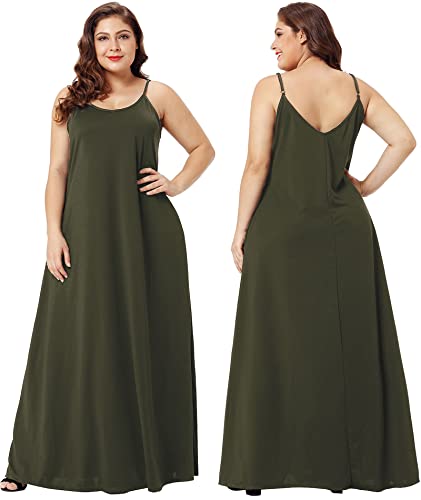 Image of Wolddress Womens Maxi Dress with Pockets 2026 Casual Strap Plus Size Loose Plain Long Office Summer Beach Travel Dresses S-5X