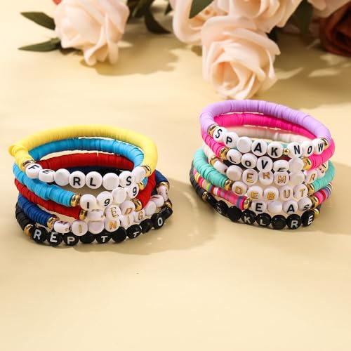 Music Album Matching Friendship Bracelets for Best Friend,Beaded Colorful Preppy Friend Bracelets for Women,Cute Stretch Bracelets Set Tour Jewelry Concert Merch Gifts for Women Fans4