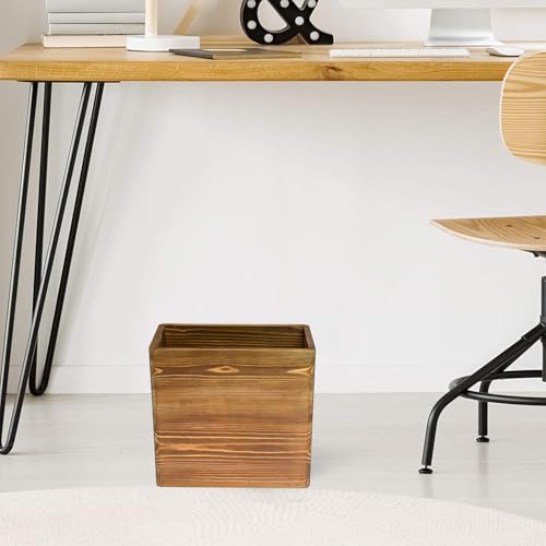 Poubelle de bureau rectangulaire en bois brûlé rustique Owlgift