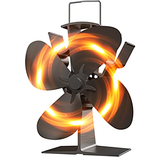OCROUKI Heat Powered Stove Fan, 4 Blades Eco Fireplace Fan Nonelectric