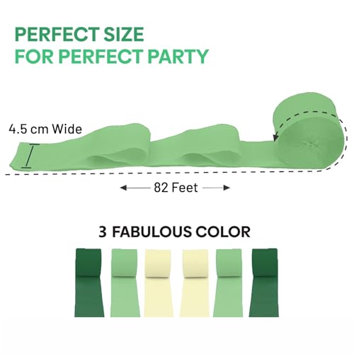 Image of 6 Green & White Crepe Paper Streamers, 492ft Pack of Party Decorations | Each roll is 82 ft long and 1.8 Inch wide ideal for Birthday Party Decor, Graduation Parties and St.Patrick's Day