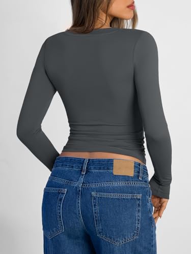 Image of Trendy Queen Womens Long Sleeve Shirts 2026 Fall Fashion Basics Crop Tops
