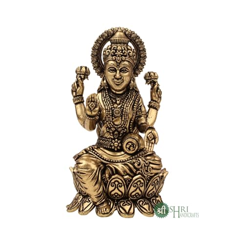 Image of INDICAST Handcrafted Brass Goddess Laxmi Statue for Home Temple | 4 inch Maa Lakshmi Figurine Idol Murti Sacred Symbol of Wealth | Perfect for Rituals & Gifting (Weight 180gm)
